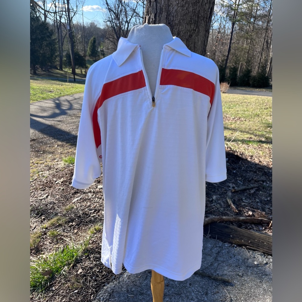 AHEAD EXTREME WHITE & ORANGE MENS ATHLETIC POLO 1/4 ZIP